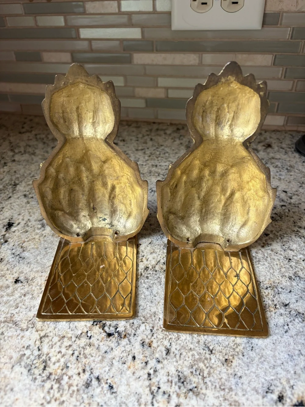 Vintage Solid Brass Pineapple Bookends - Decorative Pair
